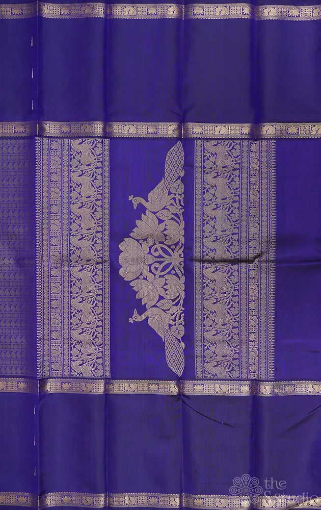 Royal blue kanjivaram silk saree with long border