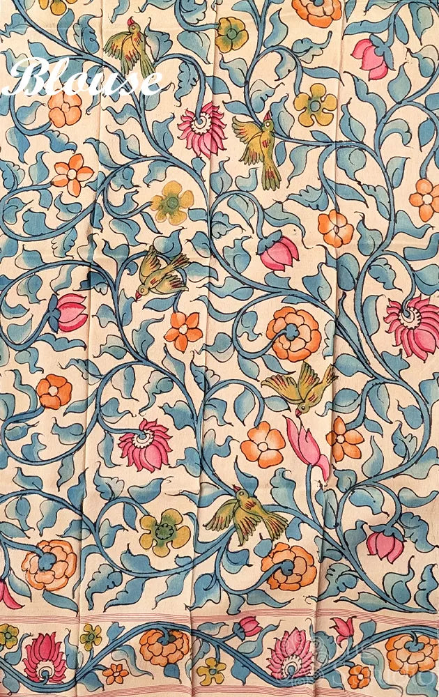 Rose kanchipuram silk saree with handpainted kalamkari border