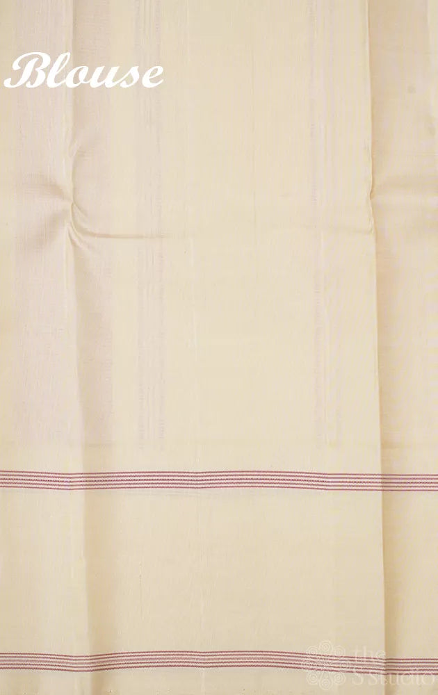 Rose thread checks kanchi silk saree with off white border