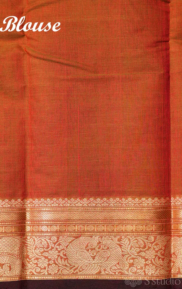 Manthulir brown handloom kanchi cotton saree