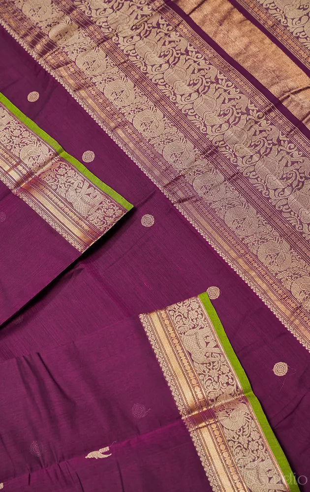 Deep purple handloom kanchi cotton saree