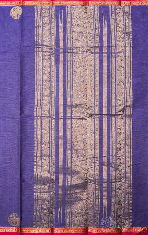 Pale violet handloom kanchi cotton saree with small border and rich pallu