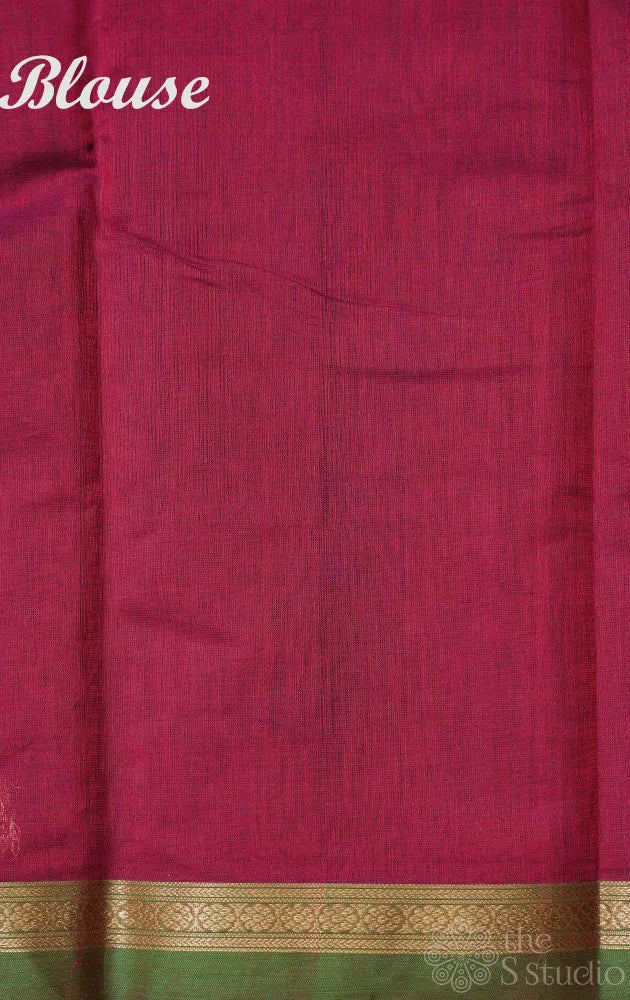 Maroon handloom kanchi cotton saree with small border and rich pallu