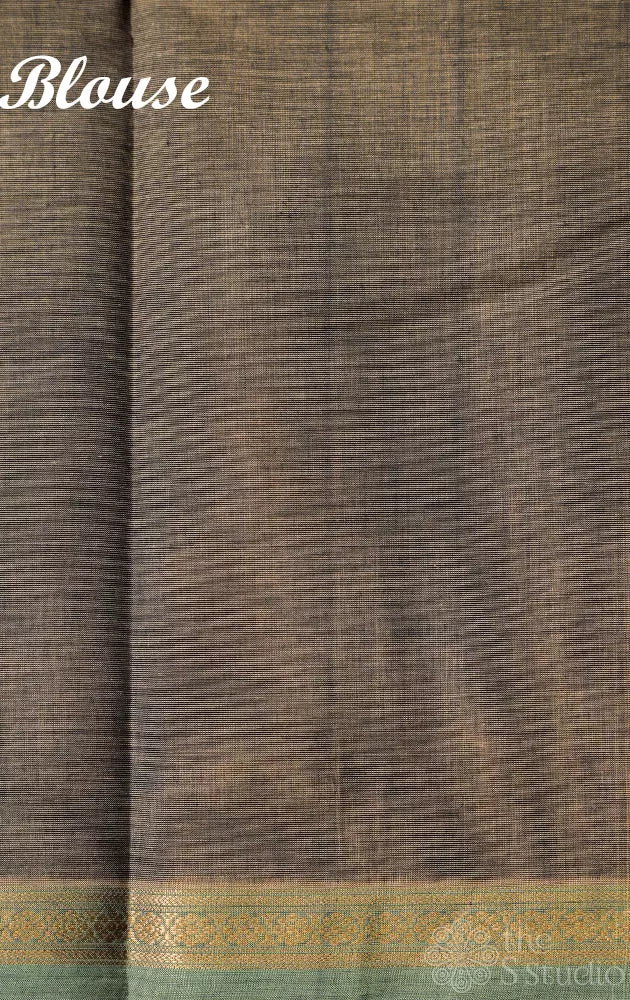 Grey handloom kanchi cotton saree with blue small border
