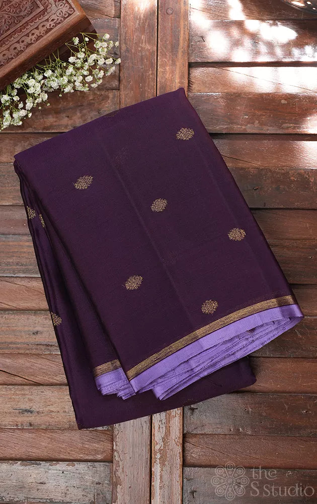 Violet kora kanchi silk saree with zari rich pallu