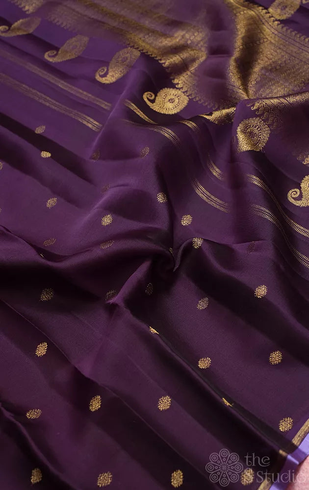 Violet kora kanchi silk saree with zari rich pallu