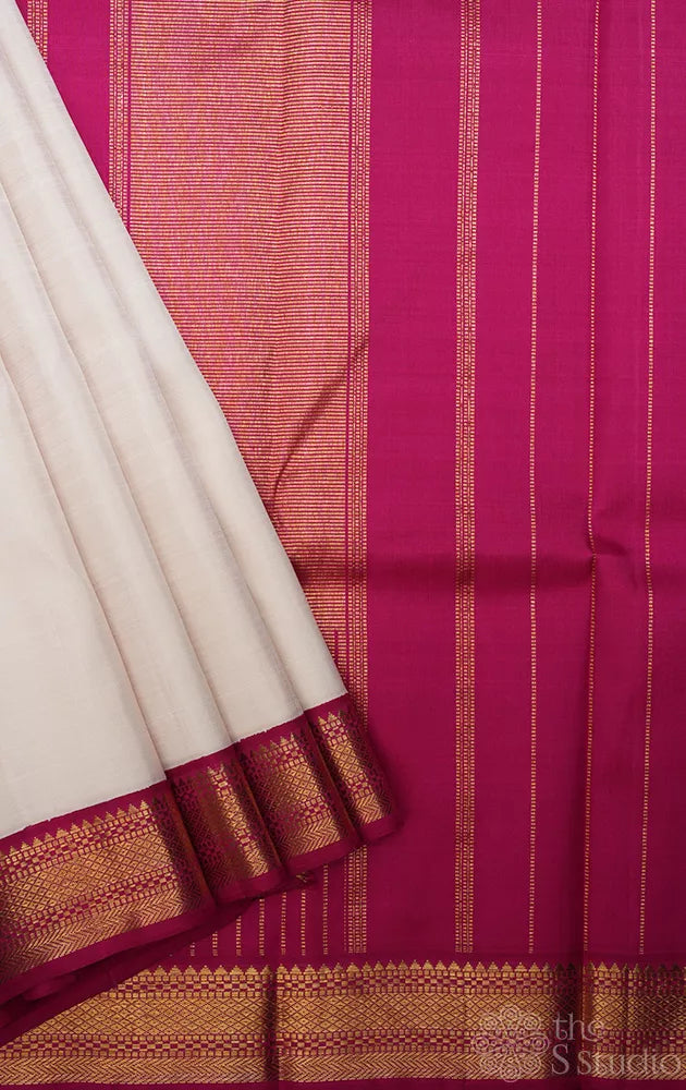 Off white kanchipuram silk saree with korvai maroon border