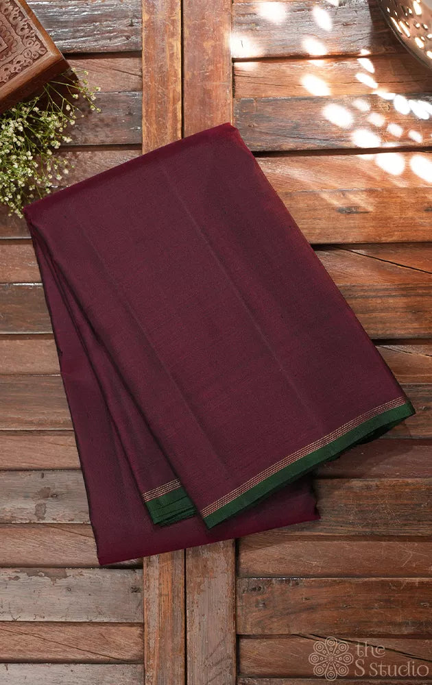 Burgundy maroon kanchipuram silk saree with checked pallu