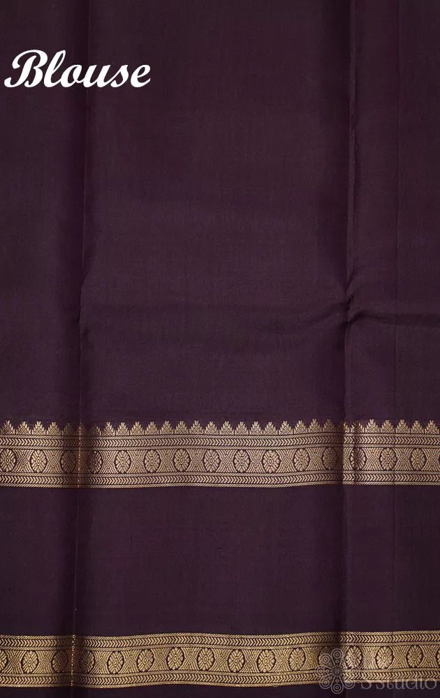 Rama blue kanchi silk saree with rettaipet brown border