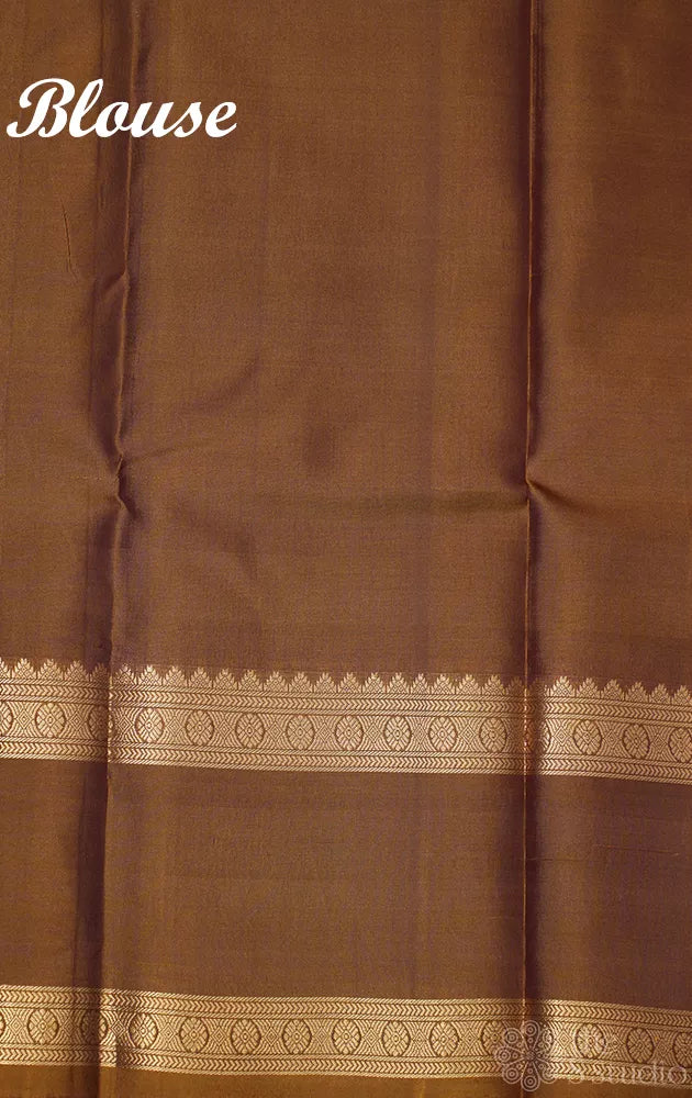 Steel grey colour kanchipuram silk saree with rettaipet mustard border