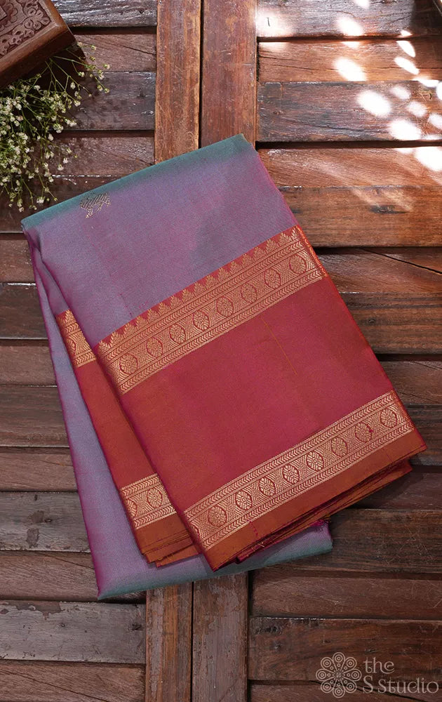Dual tone lavendar peach kanchi silk saree with rettaipet peach border