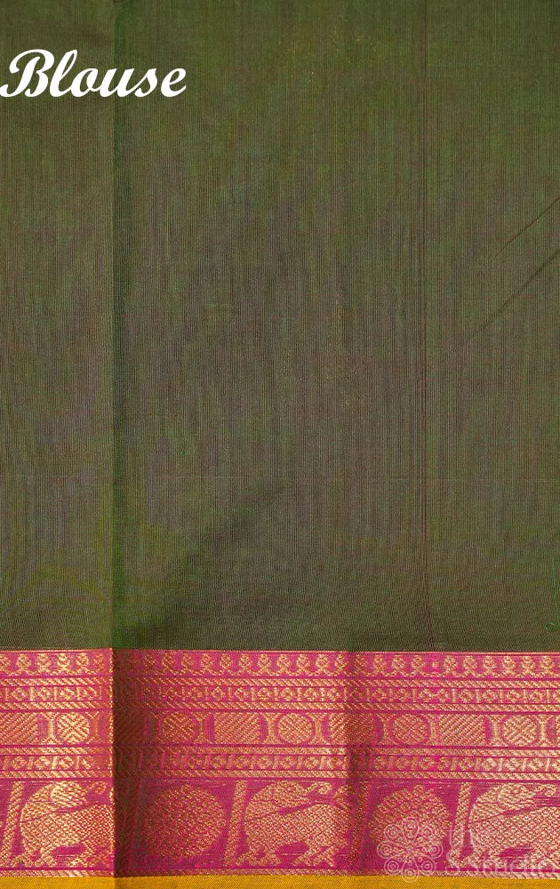 Methi green handloom kanchi cotton saree with deer butta