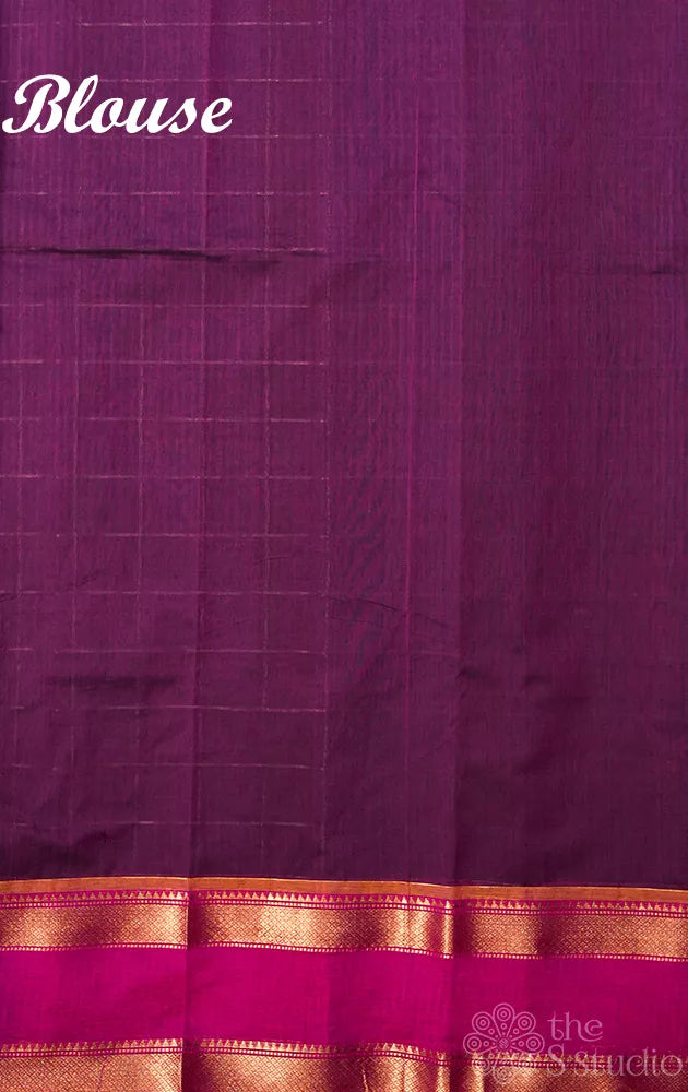 Purple handloom zari checked kanchi cotton saree with rettaipet border