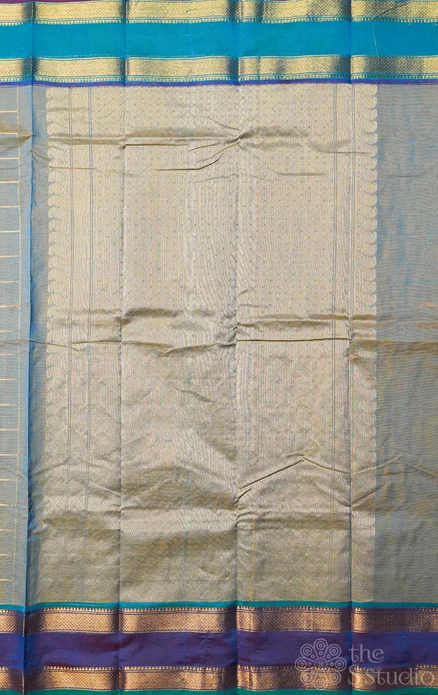 Powder blue zari checked kanchi cotton saree with rettaipet border