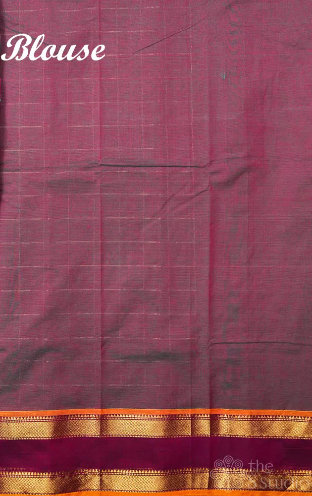 Pinkish brown zari checked kanchi cotton saree