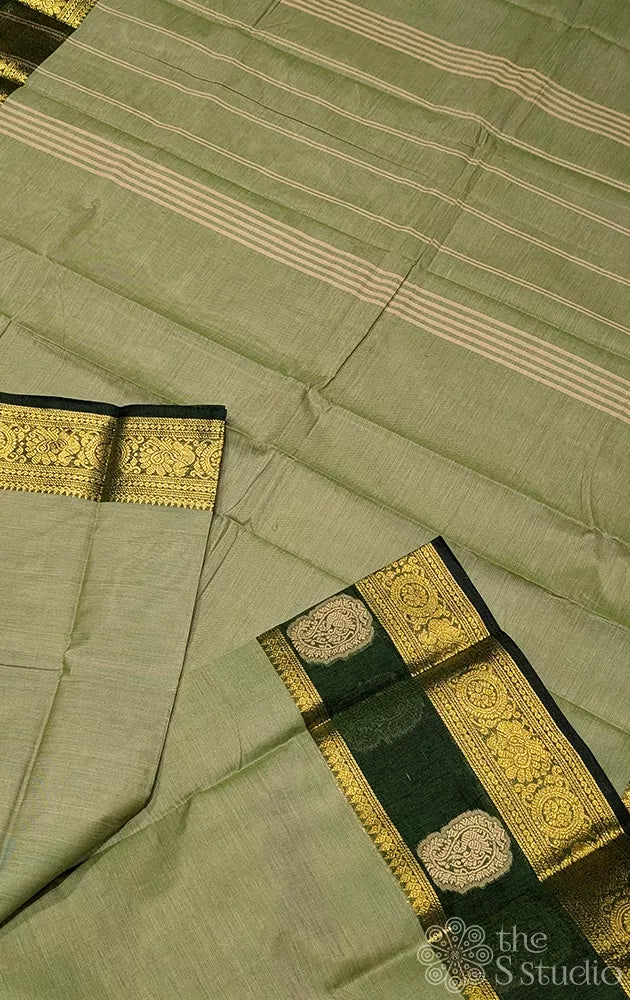 Light green kanchi cotton saree with dark green border