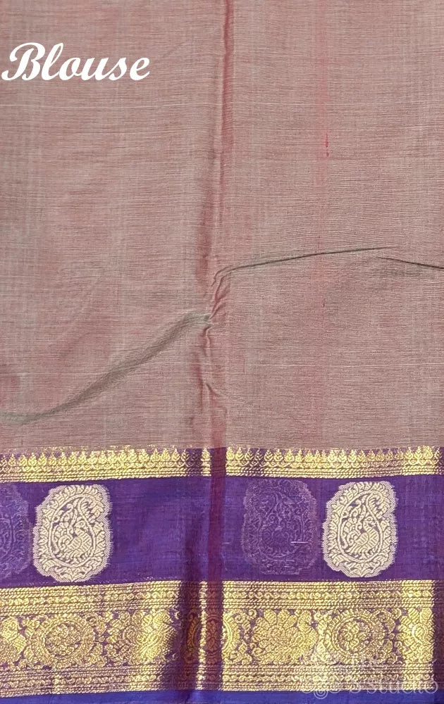 Cocoa brown kanchi cotton saree with violet zari border