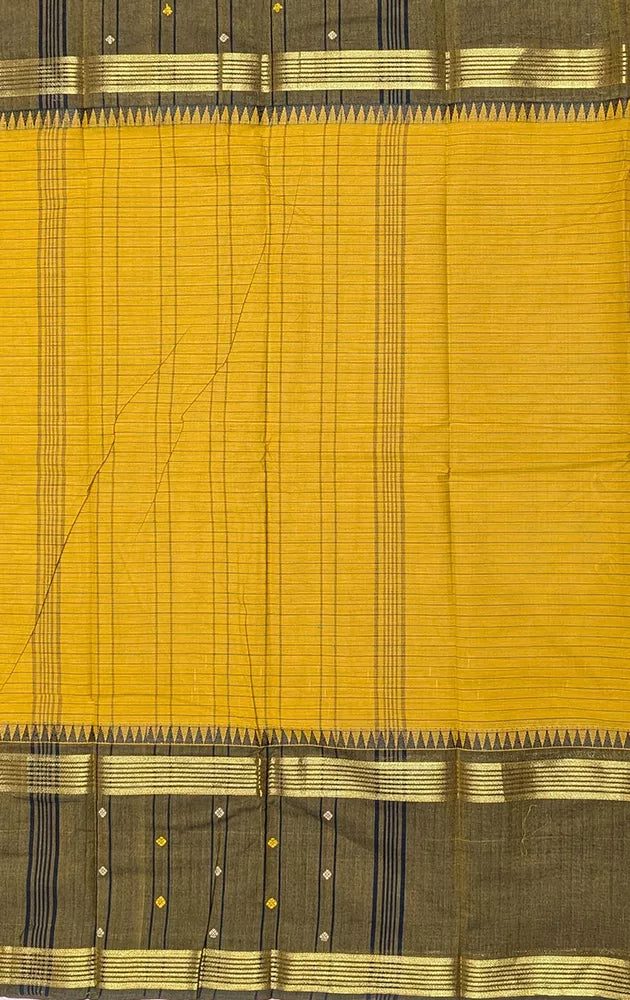 Sampanga green checked kanchi cotton saree with methi green border