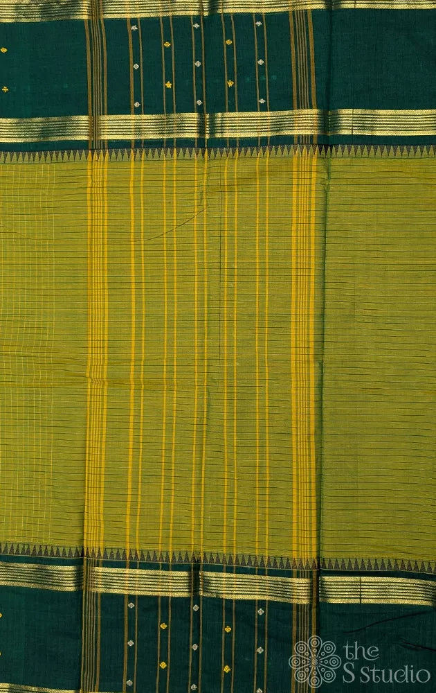 Light green kanchi cotton saree with dark green rettaipet border