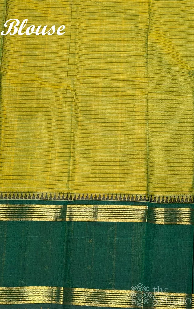 Light green kanchi cotton saree with dark green rettaipet border