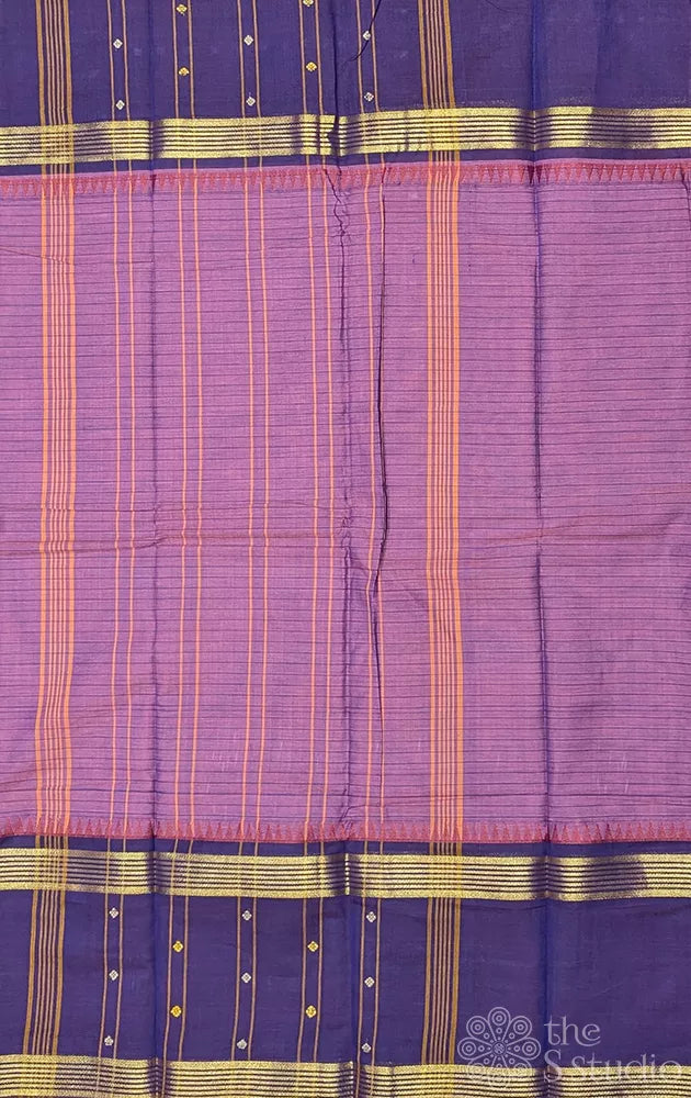 Purple checked kanchi cotton saree with violet border