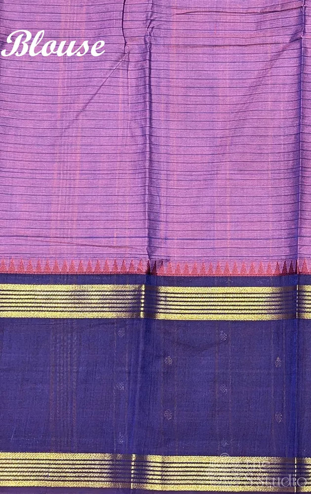 Purple checked kanchi cotton saree with violet border