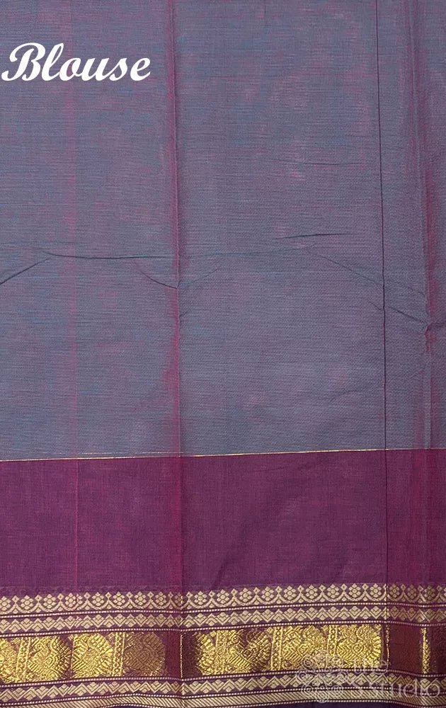 Grey kanchi cotton saree with zari checks