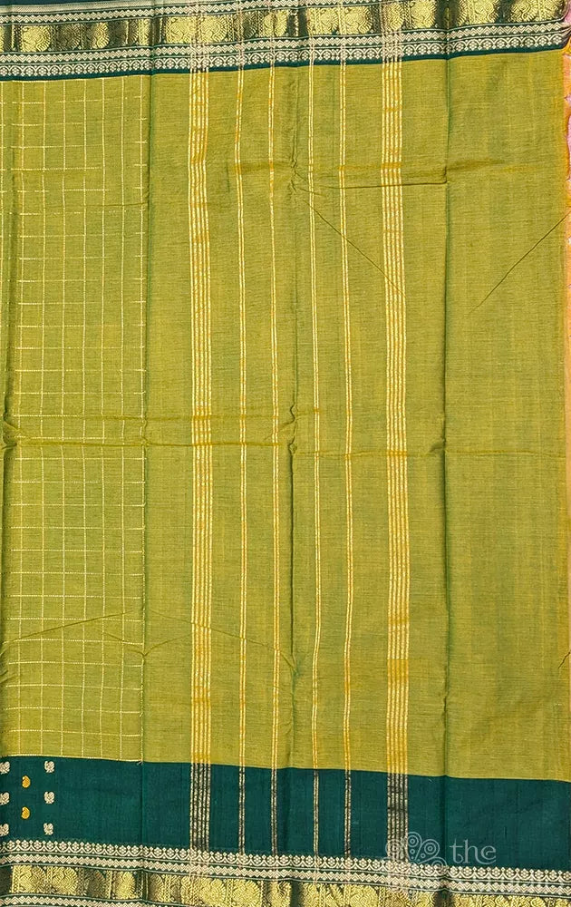 Light green kanchi cotton saree with zari checks