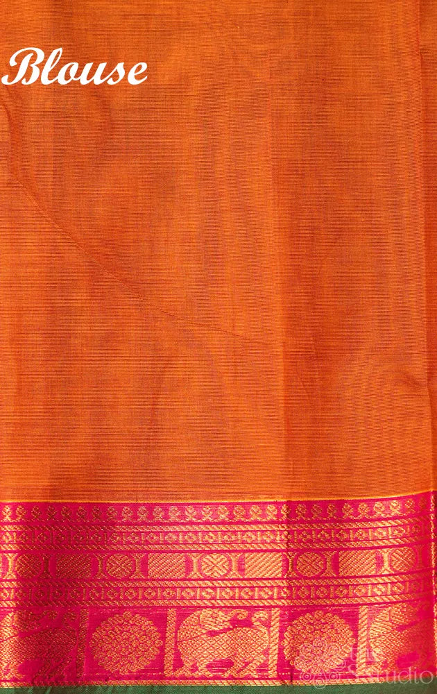 Mustard handloom kanchi cotton saree with deer butta