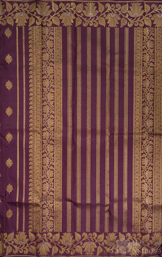 Light violet Kanjivaram silk saree with floral weave border