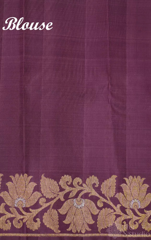Light violet Kanjivaram silk saree with floral weave border