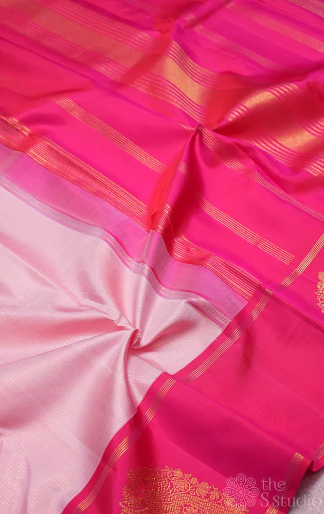 Baby pink kanchipuram silk saree with ranipink border