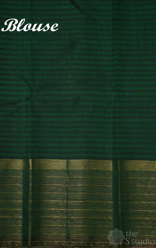 Peachish rose kanjivaram silk saree with green border