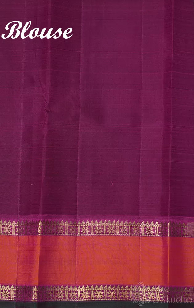 Pinkish lavendar kanchipuram silk saree with purple rettai pet border