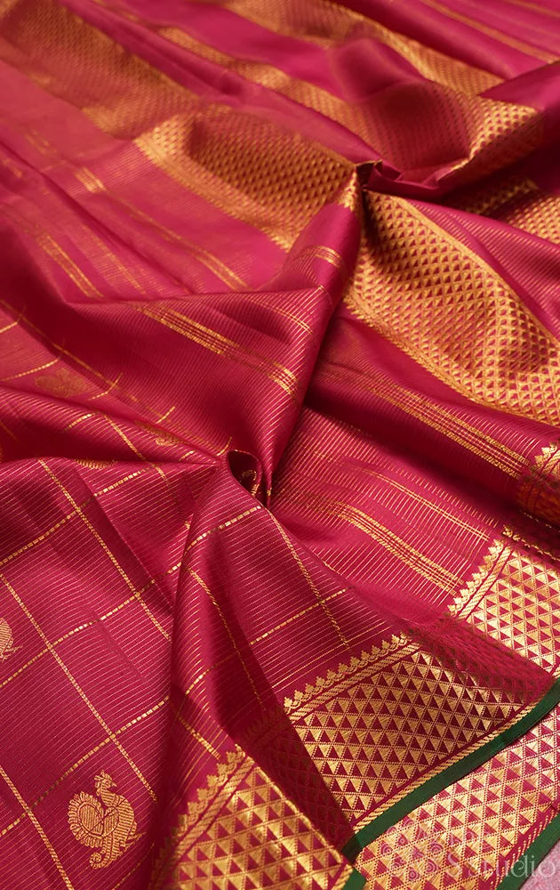 Maroon vairaoosi madisar kanchipuram silk saree for wedding