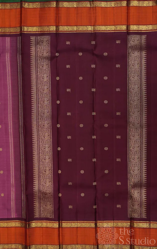 Pinkish lavender kanjivaram silk saree with rettaipet border