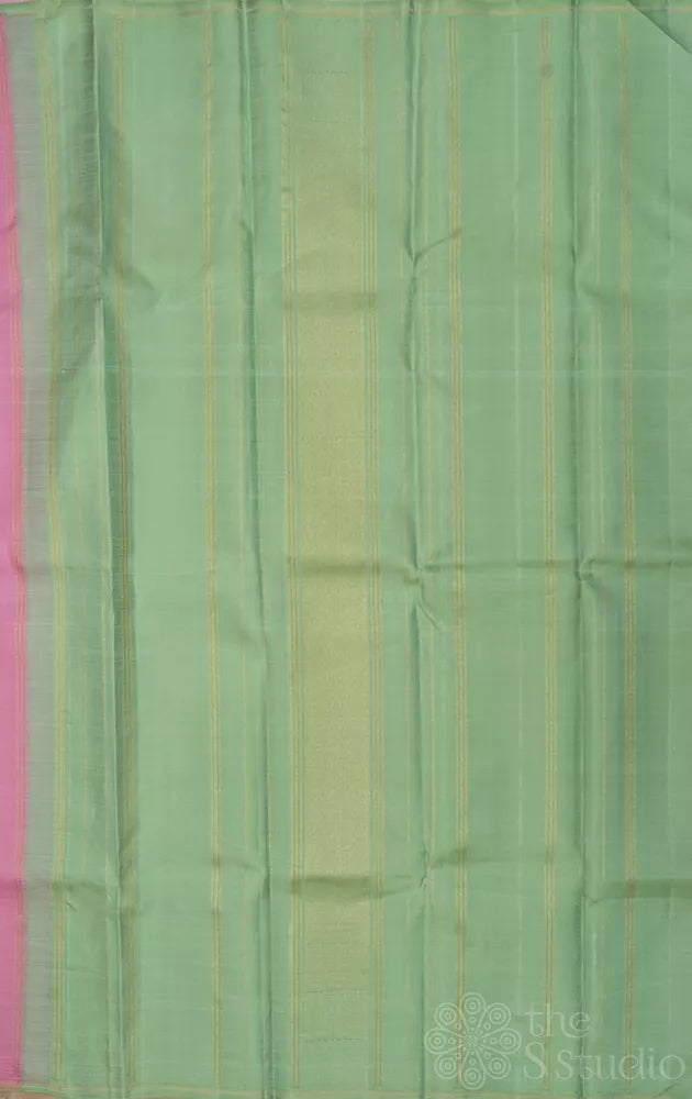 Onion pink plain kanchi silk saree with elachi green pallu