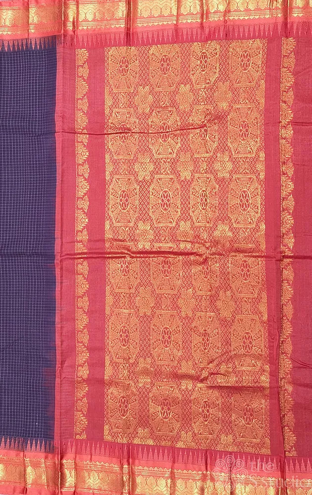 Jamun colour gadwal cotton saree with checks and red border