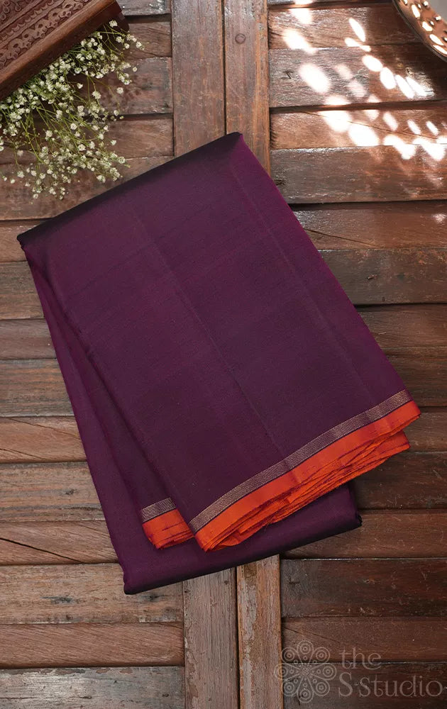 Deep purple plain kanchi silk saree with contrast pallu