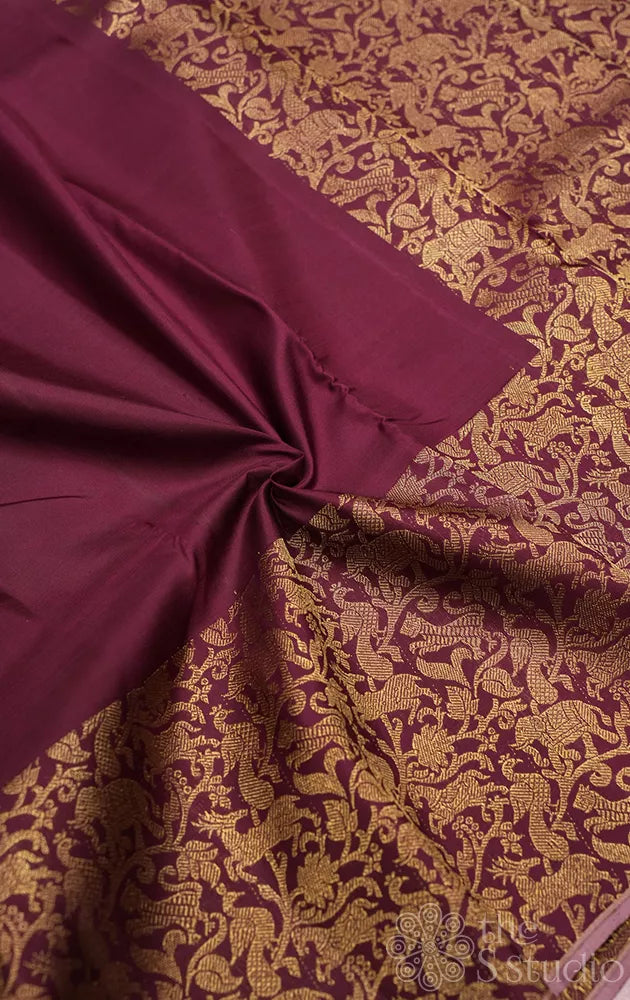Pakku brown kanjivaram silk saree with vanasingharam border and pallu
