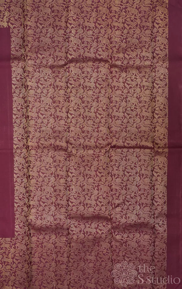 Pakku brown kanjivaram silk saree with vanasingharam border and pallu