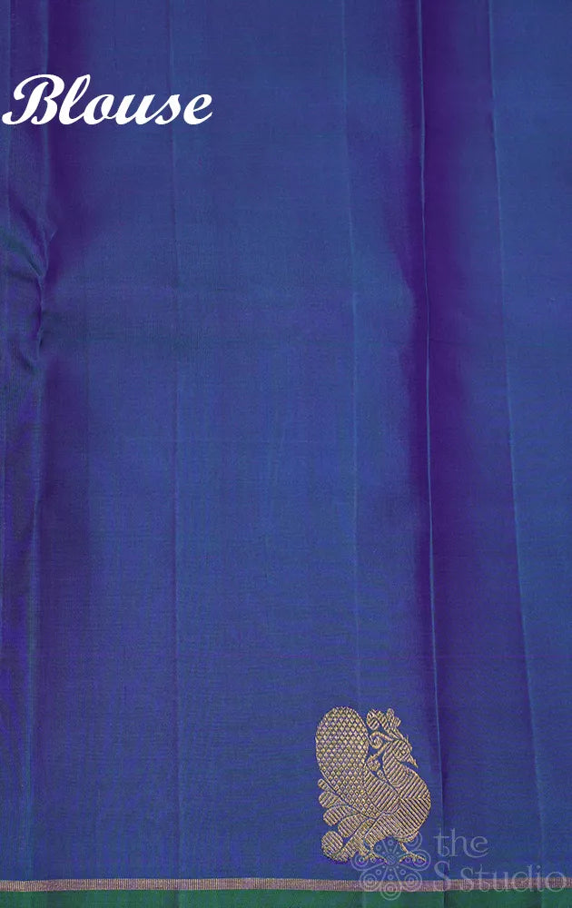 Peacock blue kanjivaram silk saree with border buttas