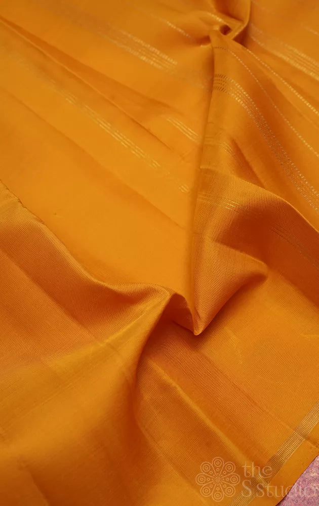 Yellow plain kanchi silk saree with simple pallu