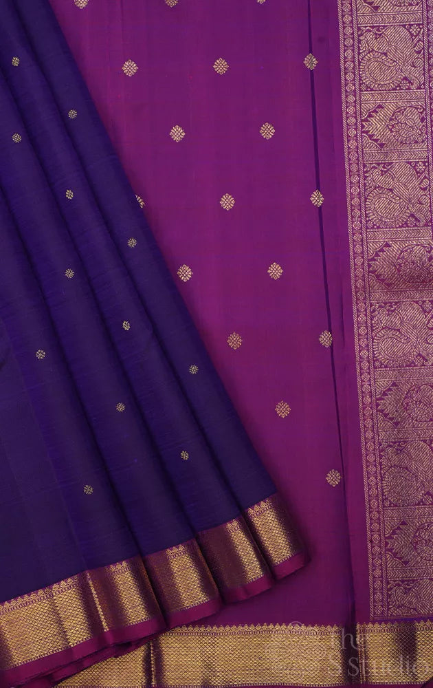 Violet kanchipuram silk saree with small purple getti zari border