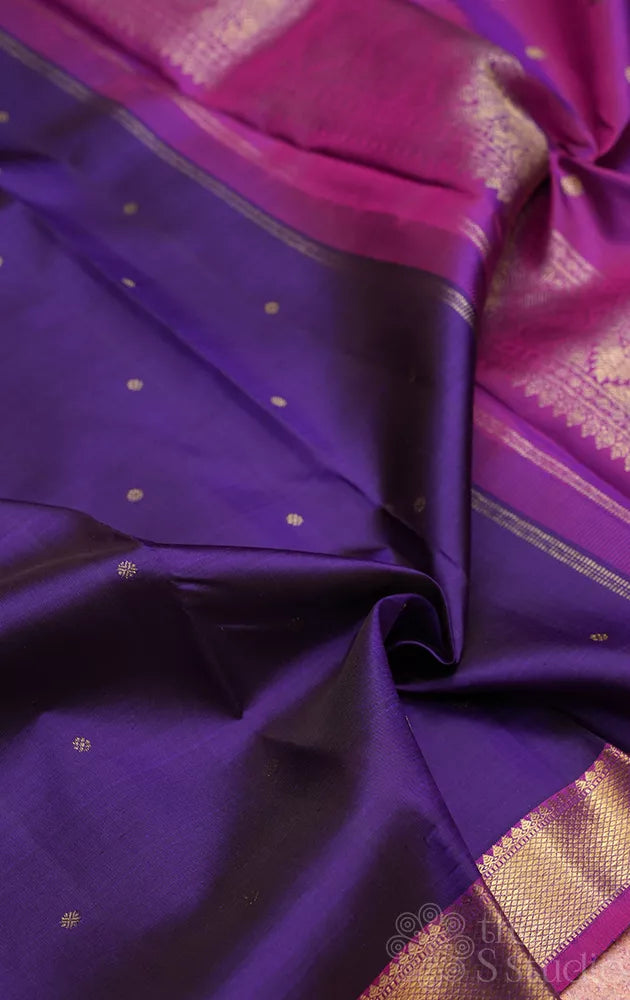 Violet kanchipuram silk saree with small purple getti zari border