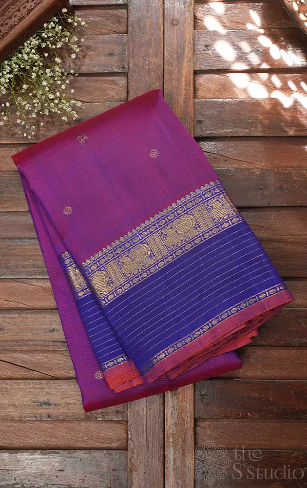 Purple kanjeevaram silk saree with deep blue border