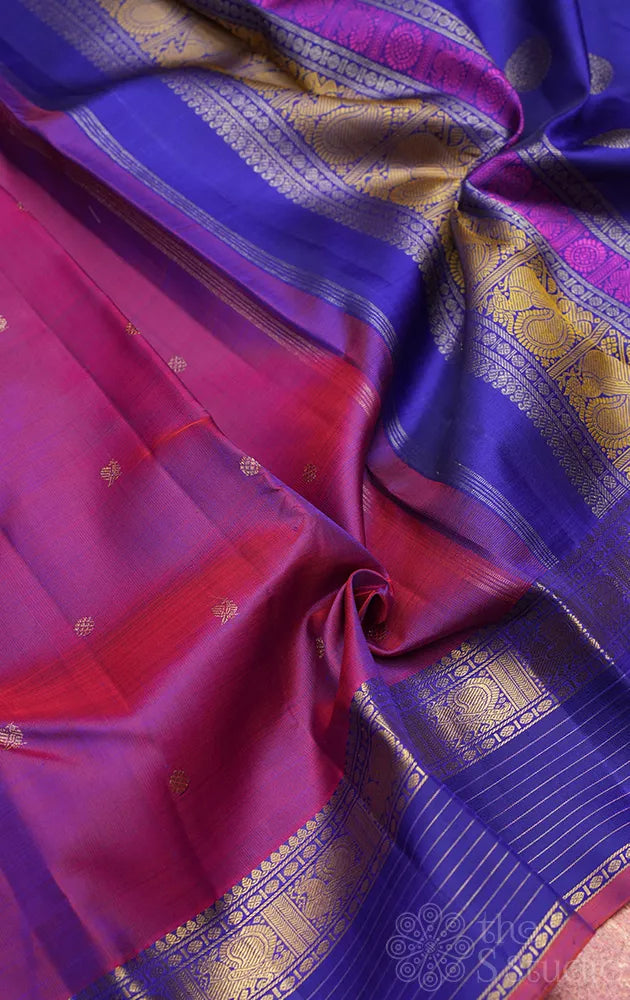 Purple kanjeevaram silk saree with deep blue border