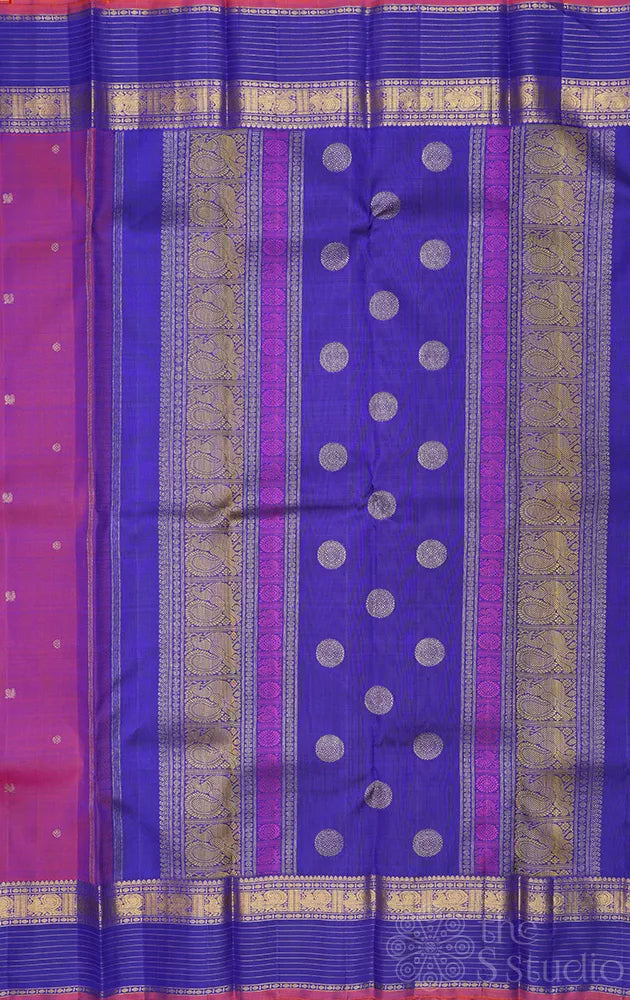 Purple kanjeevaram silk saree with deep blue border