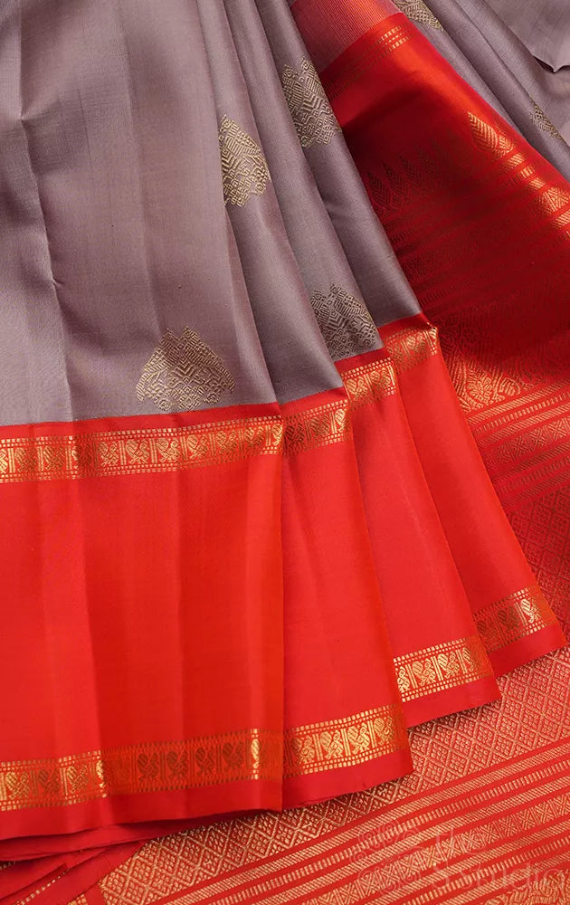 Cocoa brown kanchipuram silk saree with red korvai border