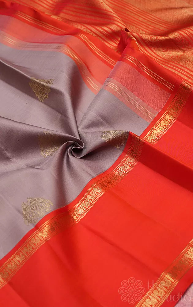 Cocoa brown kanchipuram silk saree with red korvai border